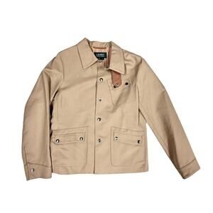 LRL Ralph Lauren Green Label Snap Jacket Leather Trim NWOT Women L 14 Tan